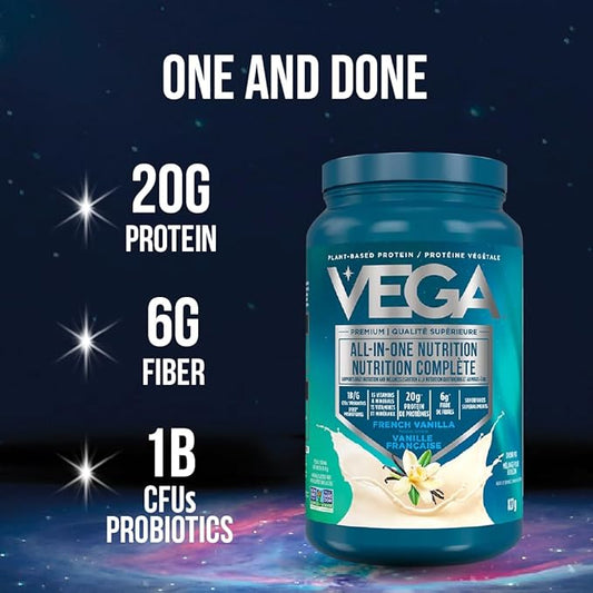 Vega All in One Nutrition Organic - 20g Plant-Based Pea Protein, Unsweetened, 20 Servings, Vitamins A & C, Probiotics, Greens, Vegan, Keto, Gluten Free, 26.9oz (Packaging May Vary)