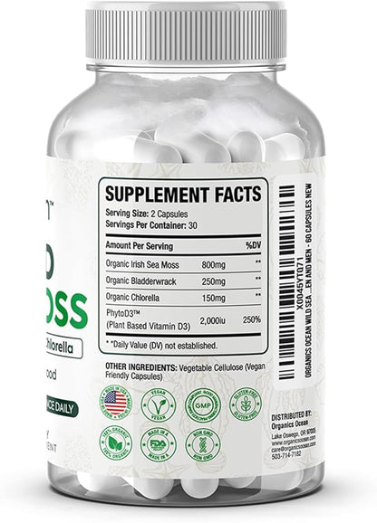 Wild Sea Moss Capsules and One-per-Day Shilajit for Men and Women - 100% Irish Sea Moss and Pure Shilajit Capsules - Thyroid Support for Women and Men