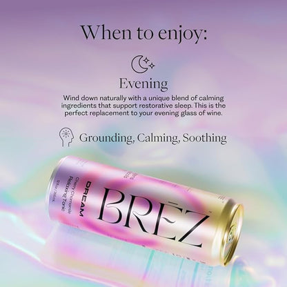 BRĒZ Mushroom Drink Variety Pack - Flow, Dream & Elevate - Lion’s Mane, Reishi, Cordyceps Mushrooms, Non-Infused, Adaptogen Tonics for Focus, Sleep, Mood & Energy, Vegan, 12 fl oz Cans (12 Pack)