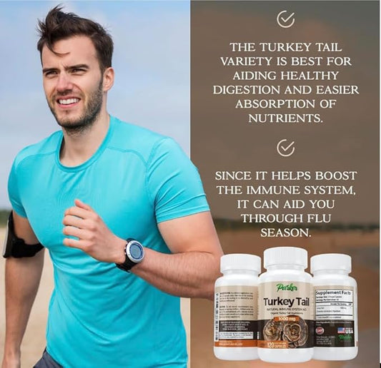 Turkey Tail Mushroom Capsules - Organic Mushroom Supplement for Immune System Health Support - 1000 mg Premium Mushroom Supplements - 120 Capsules