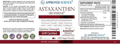 Approved Science® Astaxanthin 12 mg - Extra Strength Antioxidant - Supports Heart, Eyes, Skin - 180 Vegan Capsules - 6 Month Supply
