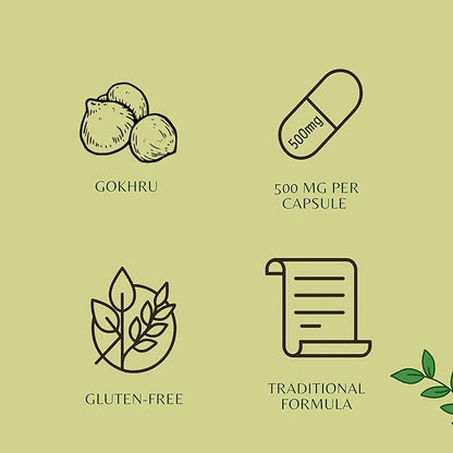 Gokhru Extract 500mg - 60 Vegetarian Capsules|Tribulus Terrestris| All Natural | 100% Vegan | Gluten-Free | GMP Certified