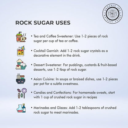 Pride Of India - Natural Crystal Rock Sugar Whole- 3.1 oz (88 gm) Dual Sifter Jar, Authentic Indian Sugar Crystals, Used to Sweeten Milk