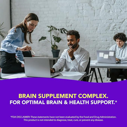 AMANDEAN Brain Supplement. Nootropic Cognitive Support for Memory, Focus, Clarity. Magnesium L-Threonate (Magtein), Lion's Mane Mushroom Extract, Alpha GPC Choline Complex. 90 Veggie Capsules.