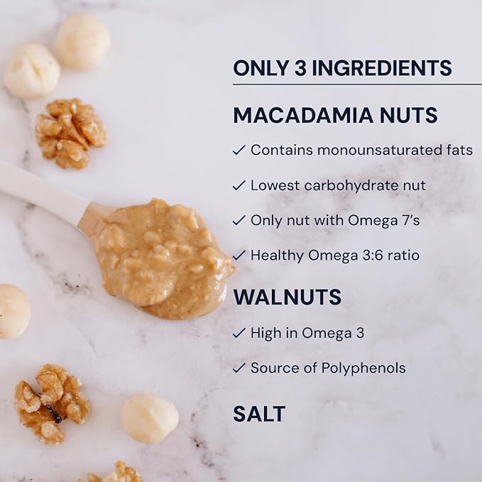 Blueprint Bryan Johnson Nutty Butter – Chunky Macadamia Nut Butter with Walnut – No Palm Oil, No Added Sugar – Just 3 Ingredient Nut Butter– Keto, Vegan, Paleo – Low Carb Nut Butter Snack – 8.8oz Jar