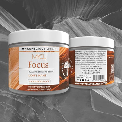 Lion’s Mane Mushroom Gummies for Focus, Memory & Clarity | 500mg Fruiting Body Extract per Serving | Brain Health & Cognitive Support | Organic, Vegan, Gluten-Free | Canyon Cooler Flavor | 30 Servings
