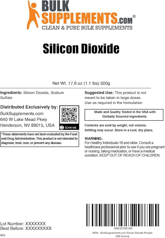 BulkSupplements.com Silicon Dioxide Powder - Silicon Dioxide Food Grade - Additive & Anti-Caking Agent for Capsules, Emulsifier, 500g (1.1 lbs) (Pack of 1)