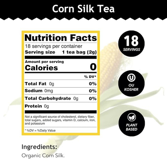 Buddha Teas - Organic Corn Silk Tea - Herbal Tea - For Health & Wellbeing - With Antioxidants & Minerals - Clean Ingredients - Caffeine Free - OU Kosher & Non-GMO - 18 Tea Bags (Pack of 1)