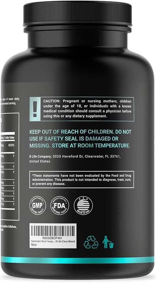 Clarity Complex with Natural Ingredients: Thiamin Vitamin B1, Ashwagandha, Lion's Mane Mushroom | 240 caps | Helps Increase Focus, Cognition, Memory and Clarity | Made in The USA by B Life.