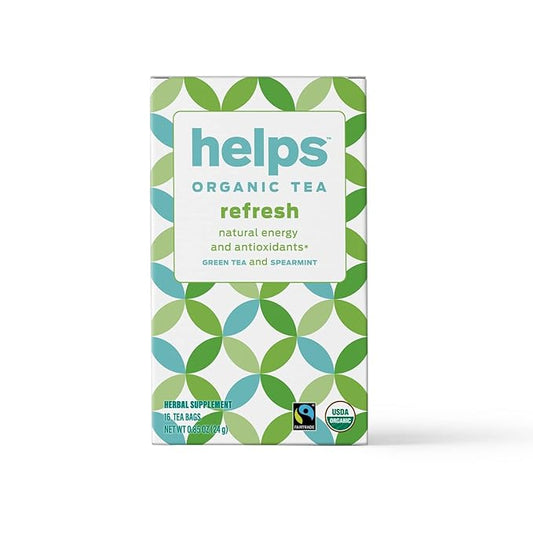 HELPS TEAS | Helps Refresh | Organic Green Tea with Spearmint. Natural Energy, Antioxidant, Slimming And Thermogenic Herbal Tea| 16 Tea Bags - Pack of 3 |