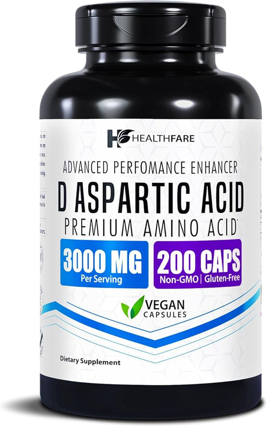 D-Aspartic Acid Capsules 3000mg | 200 Vegan Capsules | Premium Amino Acid Supplement | Naturally Sourced | Non-GMO & Gluten-Free | Made in The USA