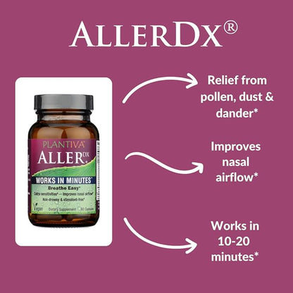 AllerDx Natural Herbal Seasonal Support Supplement - Non-Drowsy, Stimulant Free, Fast-Acting Respiratory Support - 60 Capsules