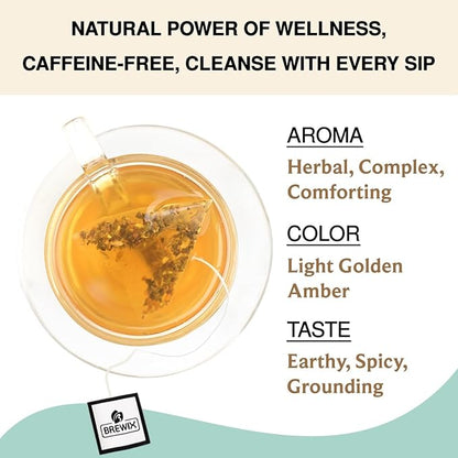 BREWIX, Ayurvedic Detox Herbal Tea Bags (30 Pyramid Tea Bags) Caffeine-Free Herbal Tea | Cleansing Formula with Traditional Ayurvedic Herbs | Supports Digestion, Balance & Daily Vitality