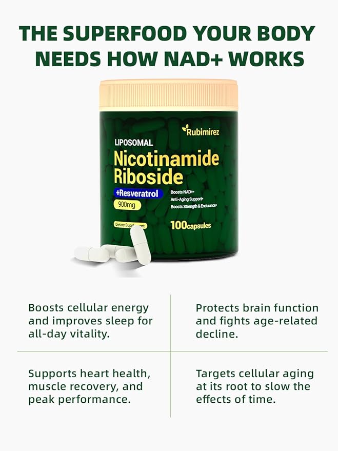NAD+ Supplement with, Nicotinamide Riboside & Resveratrol 900mg – Anti-Aging Support for Women & Men, NMN Alternative, Vegan Non-GMO - 100 Capsules