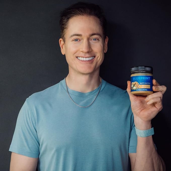 Blueprint Bryan Johnson Nutty Butter – Chunky Macadamia Nut Butter with Walnut – No Palm Oil, No Added Sugar – Just 3 Ingredient Nut Butter– Keto, Vegan, Paleo – Low Carb Nut Butter Snack – 8.8oz Jar