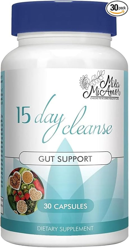 Mila Miamor 15 Day Cleanse - Gut and Colon Support - Advanced Gut Cleanse Detox for Women & Men with Senna, Cascara Sagrada & Psyllium Husk - Non-GMO - Made in USA - 30 Capsules