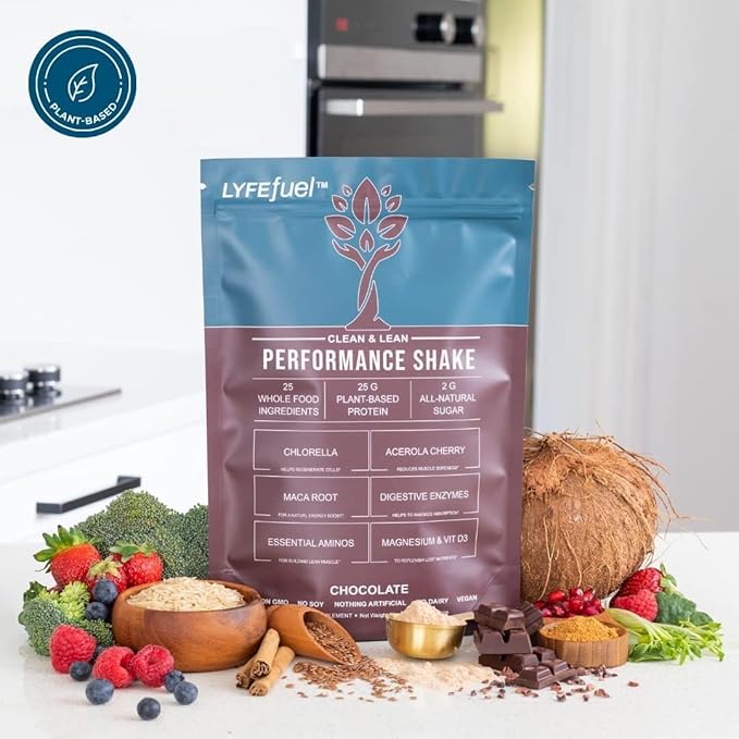 LyfeFuel Vegan Protein Shake Plant-Based Protein Powder with BCAA, Greens & Superfoods for Sports Performance, Recovery & Lean Muscle Building | (Chocolate, 24 Servings)