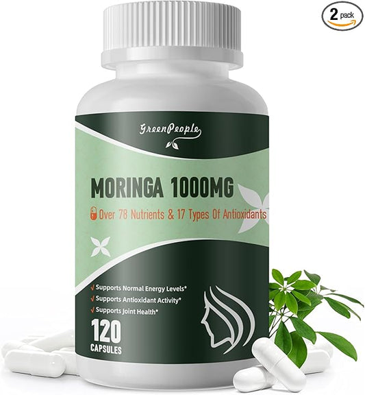 Moringa Capsules,Rich Moringa Powder with Turmeric & Ginger,Natural Green Antioxidant Superfood - Supports Energy,Skin Health,Gut Health,with Essential Vitamins & Amino Acids,120pcs-2 pack