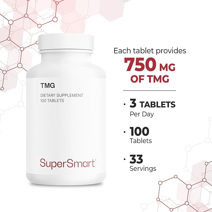 Supersmart TMG 2250mg per Day (High Strength) - TMG Trimethylglycine - Betaine Anhydrous Supplement | Non-GMO & Gluten Free - 100 Tablets