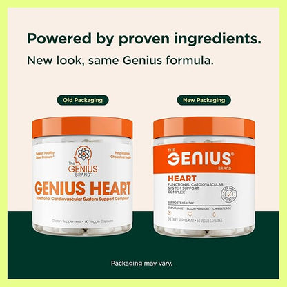 The Genius Brand - Genius Heart, 60 Veggie Pills - Natural Support Supplement May Help Cholesterol Levels and May Help Improve Healthy Blood Pressure - Grape Seed Extract, Vitamin K2 & CoQ10