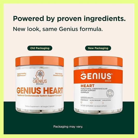 The Genius Brand - Genius Heart, 60 Veggie Pills - Natural Support Supplement May Help Cholesterol Levels and May Help Improve Healthy Blood Pressure - Grape Seed Extract, Vitamin K2 & CoQ10