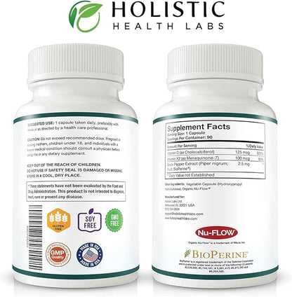 Max Absorption Vitamin K2 + D3 (5000IU) 90 Veggie Capsules from MK-7 (Menaquinone-7) and Cholecalciferol (with BioPerine) 3-Months Supply – D3 with K2 for Healthy Heart and Strong Bones | Non-GMO