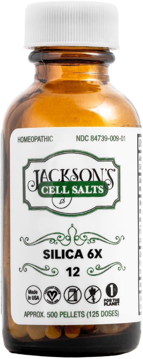 Jackson’s #12 Cell Salt Silica 6X (500 Pellet Bottle) - Certified Vegan, Lactose-Free Schuessler Tissue Salt Silicea 6X (Made in The USA)