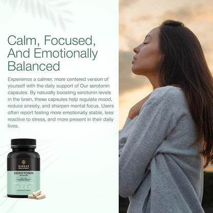 Serotonin Support Supplement – 5-HTP 150mg with L-Tryptophan, B6, Magnesium & Herbal Blend – Mood, Relaxation & Sleep Support – 60 Vegan Capsules – Non-GMO, Gluten-Free