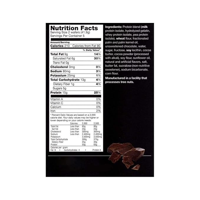 PROTIFIT - High Protein Wafer Bar, 15g Protein, Low Calorie, Low Carb, Low Fat, Trans Fat Free, Cholesterol Free, Ideal Protein Compatible, 5 Servings Per Box (Chocolate)