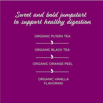 The Tea Spot Organic Morning Mojo Black Tea with Vanilla and Citrus for Energy | Breakfast Blend of Pu'erh Tea, Black Tea, Orange Peel and Vanilla Flavor | 15 Tea Bags