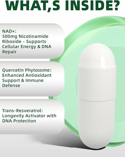 NAD+ Supplement with, Nicotinamide Riboside & Resveratrol 900mg – Anti-Aging Support for Women & Men, NMN Alternative, Vegan Non-GMO - 100 Capsules