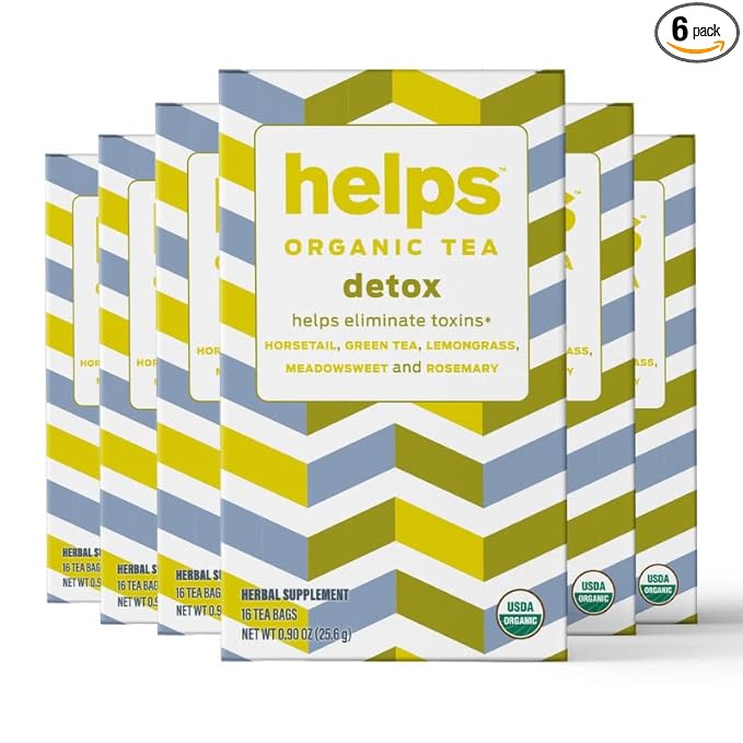 HELPS TEAS | Helps Detox Tea | Organic herbal blend of Horsetail, Green Tea, Herbal Lemon, Ulmaria and Rosemary that facilitate naturally our detox and depurative process | 16 Tea Bags - Pack of 6|