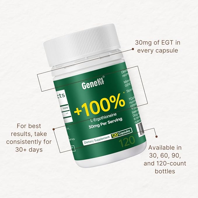 L-Ergothioneine Supplement, 30mg(EGT)/Serving, 6X Ergothioneine Mushroom Extract Supplements Longevity, Immune Support, Heart Health & Brain Supplement, Lab Tested, Made in USA (120 Servings)