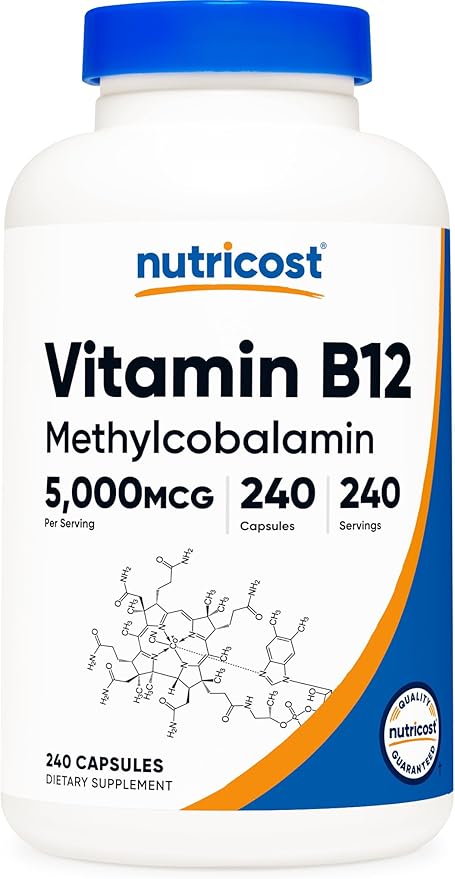 Nutricost Vitamin B12 (Methylcobalamin) 5000mcg, 240 Capsules - Vegetarian Caps, Non-GMO, Gluten Free B12 Supplement
