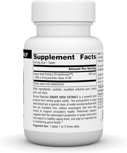 Source Naturals Proanthodyn Grape Seed Extract, Free Radical Protection* - 200 mg - 60 Tablets