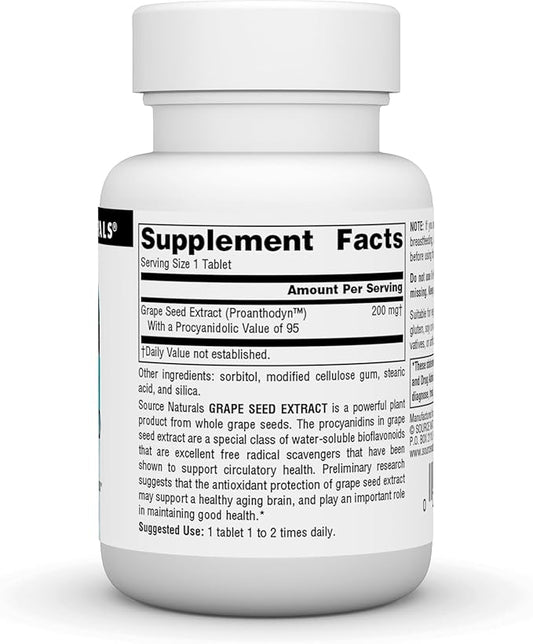 Source Naturals Proanthodyn Grape Seed Extract, Free Radical Protection* - 200 mg - 60 Tablets