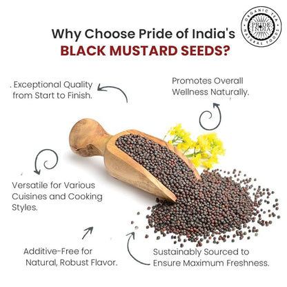 Pride of India – Black Mustard Seed – Gourmet & Vegan Indian Spice – Pungent/Spicy Flavor – Dry Seasoning - Gluten & GMO Free – Easy to Use – 3oz. Small Dual Sifter Bottle