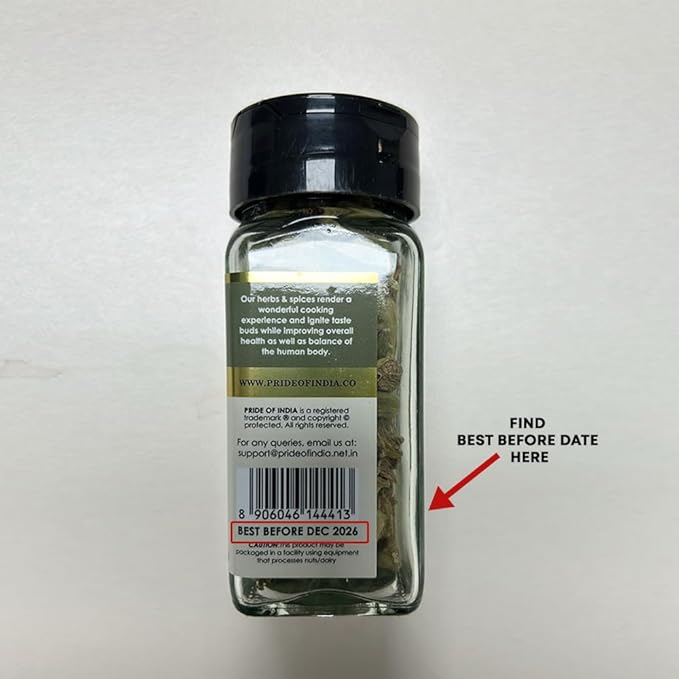 Pride of India | Green Cardamom Whole 1.5 oz (43 gm) Small Dual Sifter Bottle | Gourmet & Aromatic Spice | Flavoring agent for bakes/teas/drinks | Full Bodied Green Pods