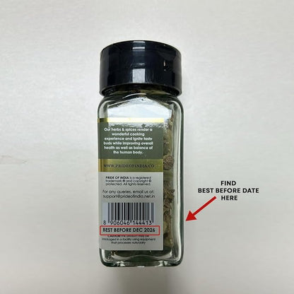 Pride of India | Green Cardamom Whole 1.5 oz (43 gm) Small Dual Sifter Bottle | Gourmet & Aromatic Spice | Flavoring agent for bakes/teas/drinks | Full Bodied Green Pods