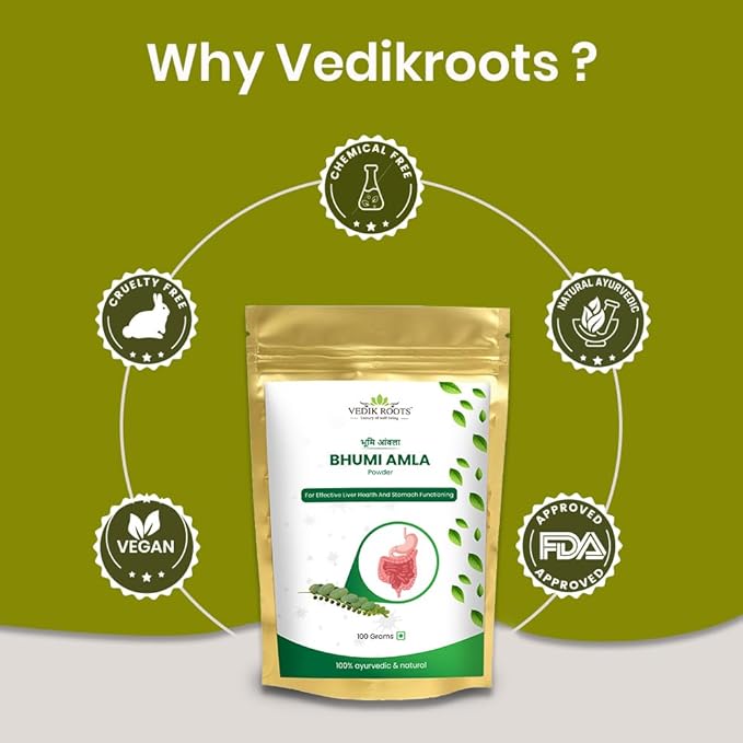 Vedikroots Bhumi Amla Powder/Churn - Organic And Pure Ingredient Extract For Healthy Liver Functioning And Digestive Strength Enriched With Essential Nutrients (100 GM) (100 g (Pack of 1))