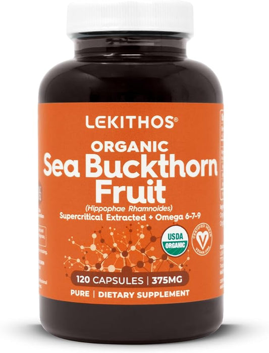 Organic Sea Buckthorn Fruit Supplement, 120 Capsules, 375mg, USDA Organic, Supercritical Extracted with Omega 6-7-9