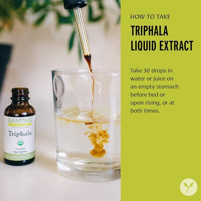 Banyan Botanicals Triphala Liquid Herbal Extract – Organic Triphala Extract with Amla, Haritaki & Bibhitaki – for Daily Detox, Regularity & Rejuvenation* – 1oz. – Non-GMO Sustainably Sourced Vegan