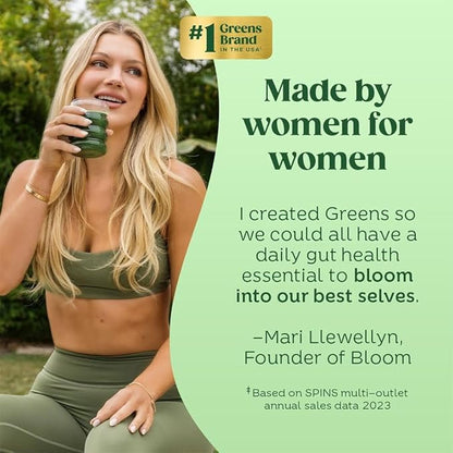 Bloom Nutrition Greens and Superfoods Powder Packets for Digestive Health, Greens Powder, Digestive Enzymes, Probiotics, Spirulina, Chlorella for Bloating & Gut Support, 15 Stick, Strawberry Kiwi