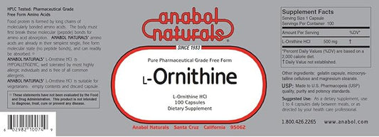 L-Ornithine 100 Caps 500 mg Free Form
