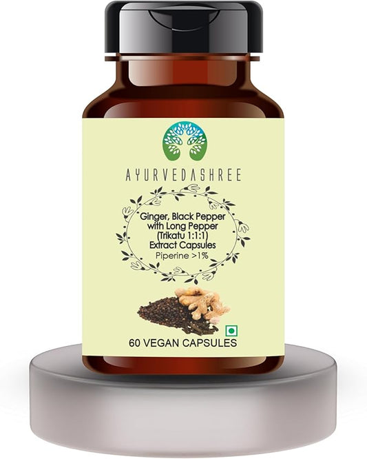 Trikatu Extract 500mg - 60 Vegetarian Capsules | Ginger with Black Pepper & Long Pepper Extract | | All Natural | 100% Vegan | Gluten-Free | GMP Certified.