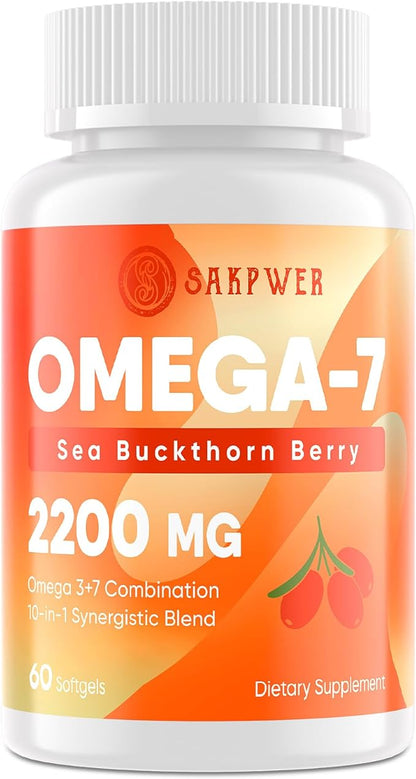 Omega-7 Sea Buckthorn Oil - with Omega-3 EPA/DHA Fish Oil, Cinnamomum, Fenugreek, ALA, Green Tea, Cayenne Pepper, Turmeric, Resveratrol, Black Pepper - Gluten-Free, 60 Softgels