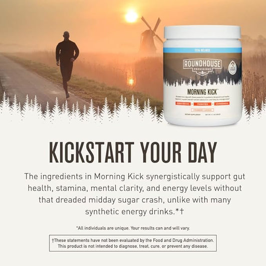 ROUNDHOUSE PROVISION Morning Kick, Zero Sugar Greens Superfood Powder Supplement with Ashwaganda, Collagen, Probiotics, Debloat Drink, (3 Pack, Strawberry Lemonade) by Chuck Norris