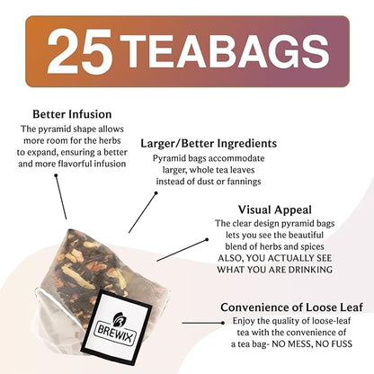 BREWIX, Pumpkin Spice Black Tea Bags (25 Pyramid Bags) | Cozy Fall Blend with Cinnamon, Ginger, Nutmeg & Clove | Caffeinated, Warm & Aromatic | Perfect for Autumn & Halloween