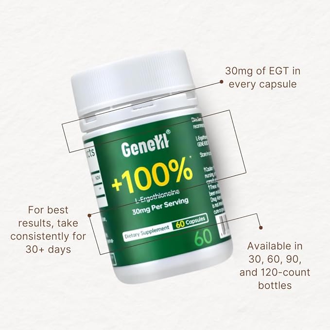 L-Ergothioneine Supplement, 30mg(EGT)/Serving, 6X Ergothioneine Mushroom Extract Supplements Longevity, Immune Support, Heart Health & Brain Supplement, Lab Tested, Made in USA, 60 Servings