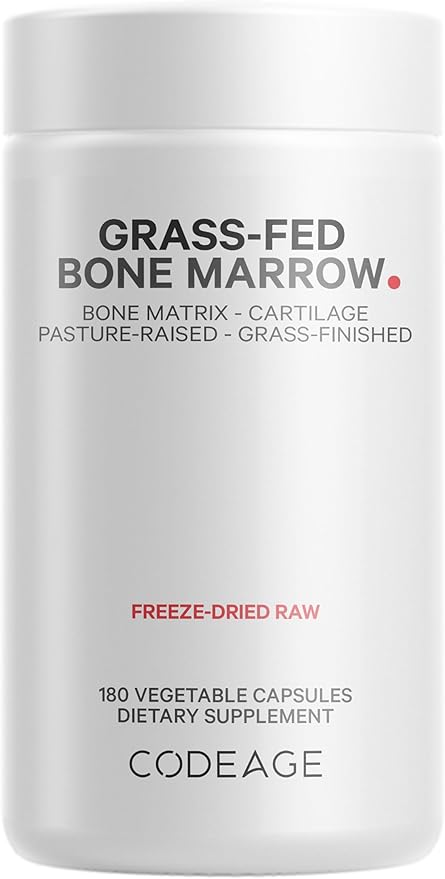 Codeage Grass-Fed Bone Marrow Supplement – Freeze-Dried, Non-Defatted Beef Bone Matrix & Cartilage – 1500mg per Serving, 180 Capsules